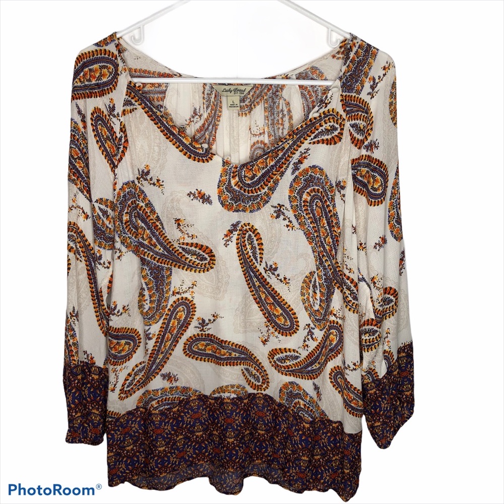 Lucky Brand Large Boho Paisley Peasant Blouse - Picture 2 of 9